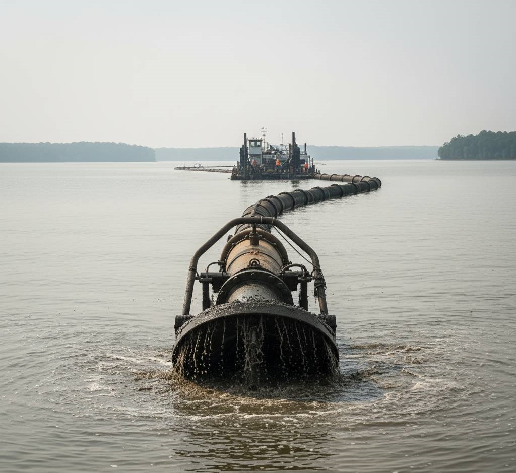 Hydraulic dredge pumping silt.